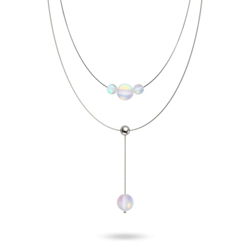 Rainbow White | Silver | Mermaid Glass Cascade Double Pendant